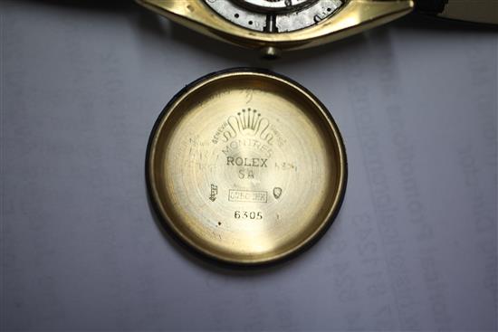 A gentlemans 1950s/1960s 18ct gold Rolex Oyster Perpetual wrist watch, lacking winding crown.